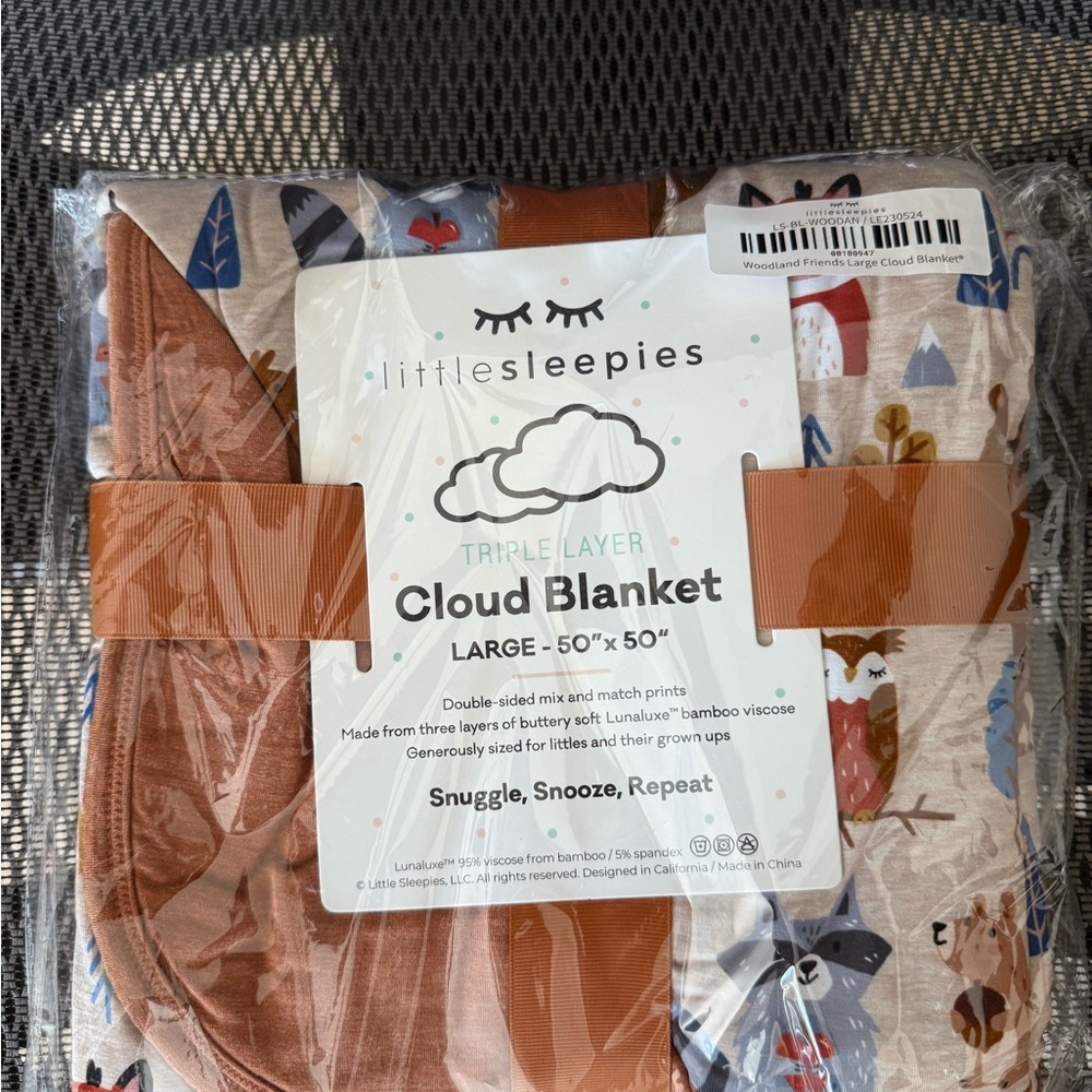Little Sleepies Large Cloud Blanket Brown Fall Woodland Friends Animals 50”x50”